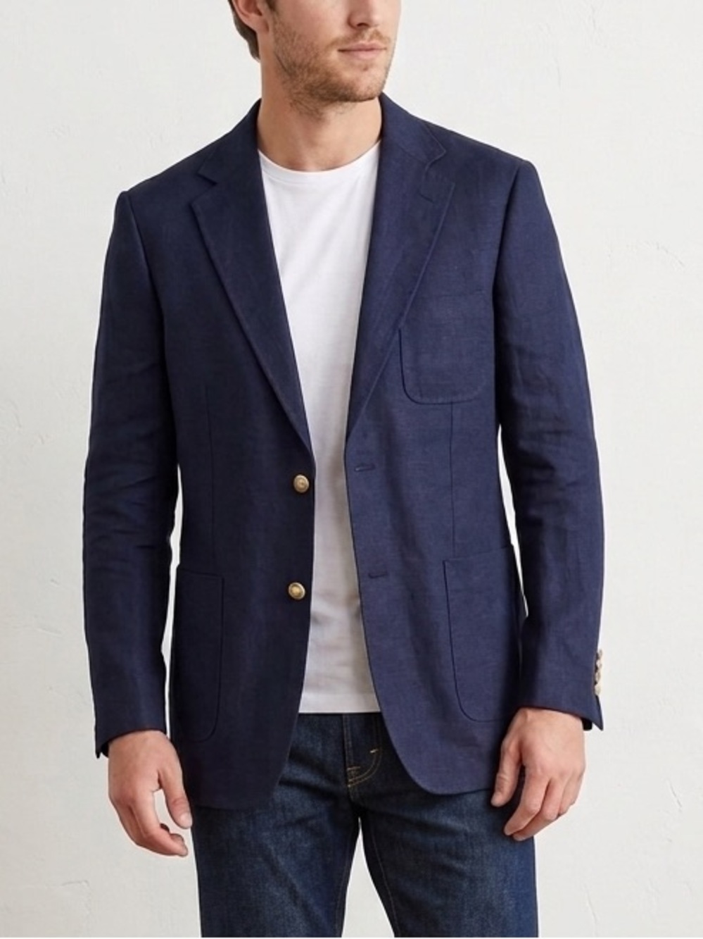 Daniel Bishop Men’s L Navy Blue 100% Linen Blazer Jacket Sport Coat